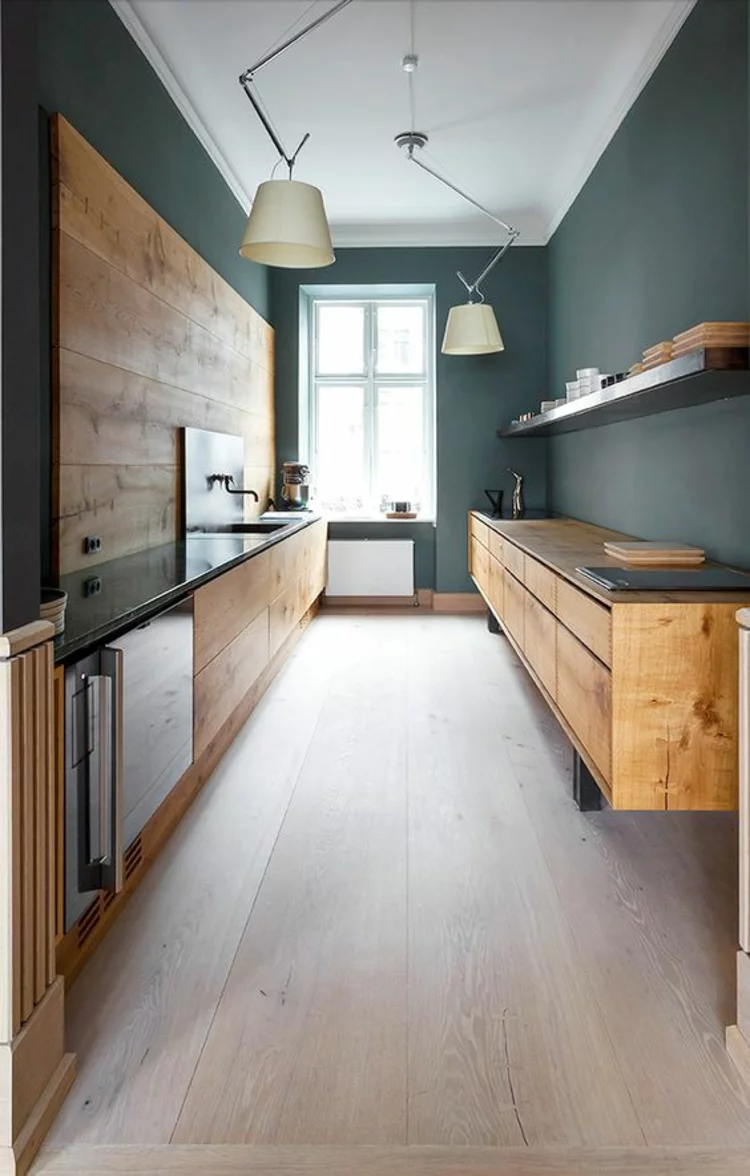 schöne Küchen Bilder Küchenideen kleine Küche planen Holzboden
