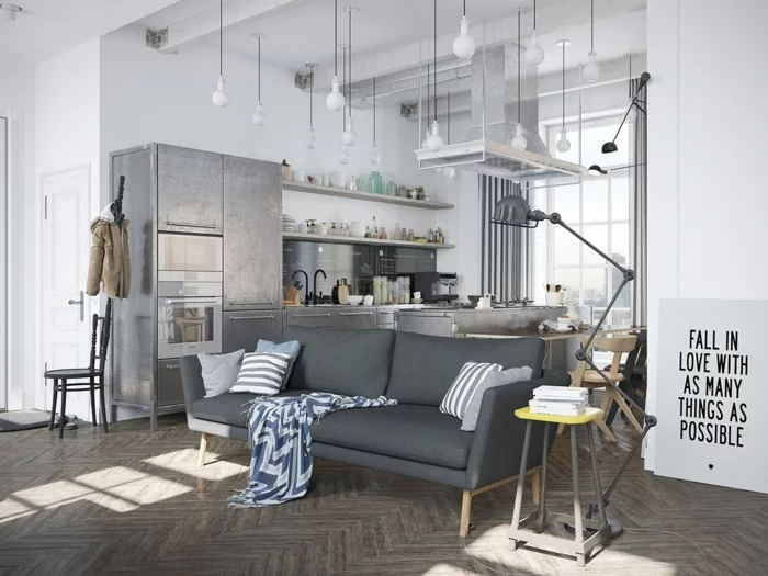 sofa grau wohnzimmer einrichten ideen skandinavischer stil