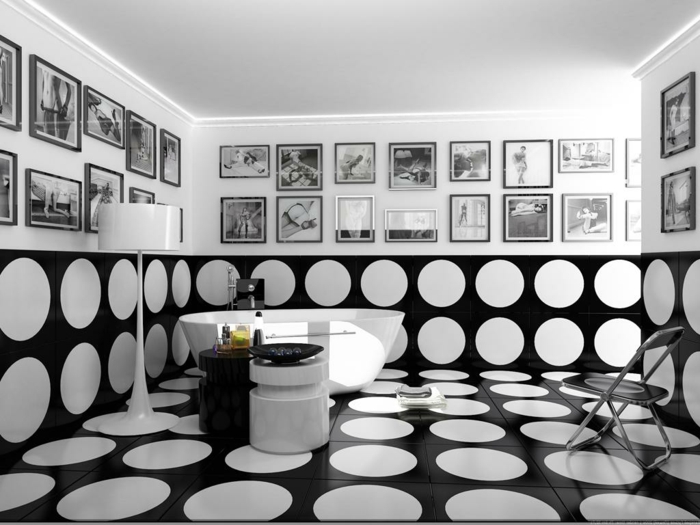 Muster Schwarz-Weiß wandgestaltung mit Farbe wandgestaltung schwarz weiß bad gepunktet