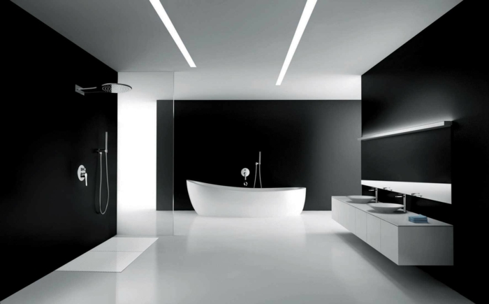 Muster in Schwarz-Weiß wandgestaltung mit Farbe wandgestaltung schwarz weiß badezimmer einrichten weiß starck lampe