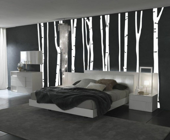 Muster Schwarz-Weiß wandgestaltung mit Farbe wandgestaltung schwarz weiß schlafzimmer einrichten weiss schwarz birke