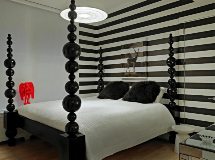 Muster in Schwarz-Weiß wandgestaltung mit Farbe wandgestaltung schwarz weiß schlafzimmer einrichten weiss schwarz typo