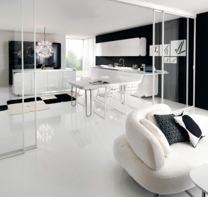 Muster in Schwarz-Weiß wandgestaltung mit Farbe einrichtungsbeispiele schwarz weiß wohnzimmer einrichten glanz