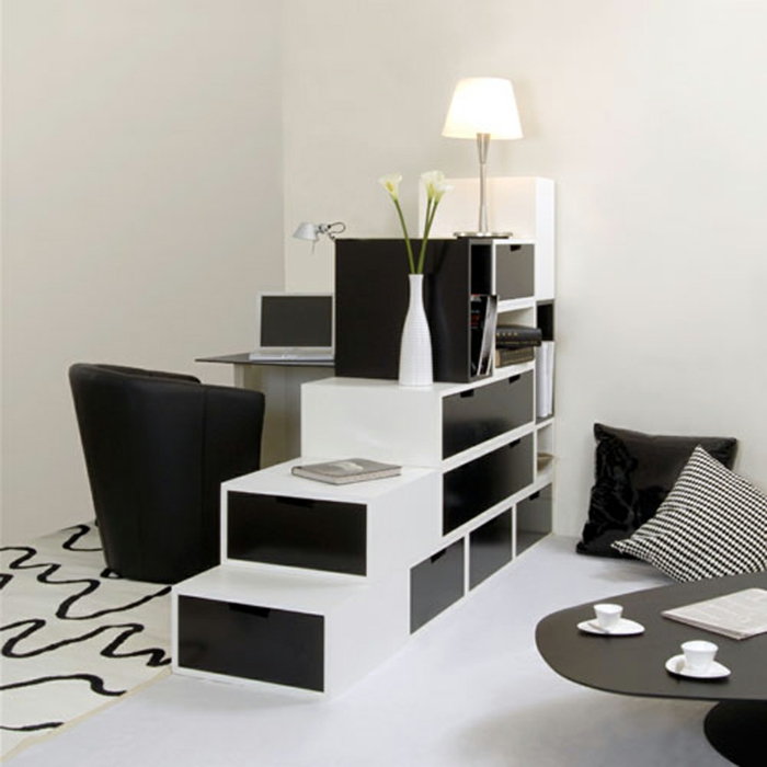 Muster Schwarz-Weiß wandgestaltung mit Farbe einrichtungsbeispiele schwarz weiß wohnzimmer einrichten mobiliar