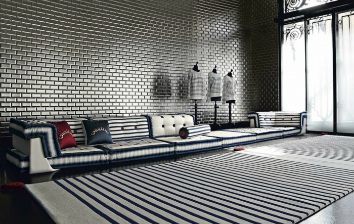 Muster Schwarz-Weiß wandgestaltung mit Farbe einrichtungsbeispiele schwarz weiß wohnzimmer einrichten mode