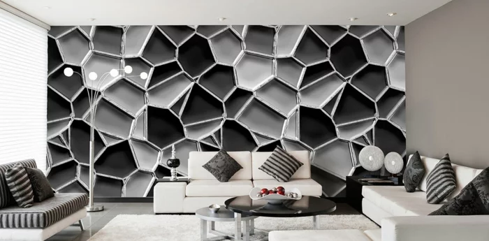 Muster in Schwarz-Weiß wandgestaltung mit Farbe wandgestaltung schwarz weiß wohnzimmer einrichten organisch