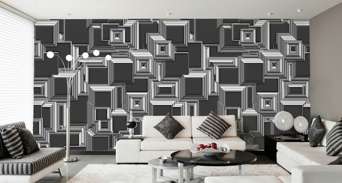 Muster Schwarz-Weiß wandgestaltung mit Farbe wandgestaltung schwarz weiß wohnzimmer einrichten tapetenmuster