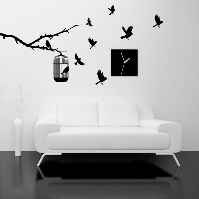 Muster in Schwarz-Weiß wandgestaltung mit Farbe einrichtungsbeispiele schwarz weiß wohnzimmer einrichten wandtatoo