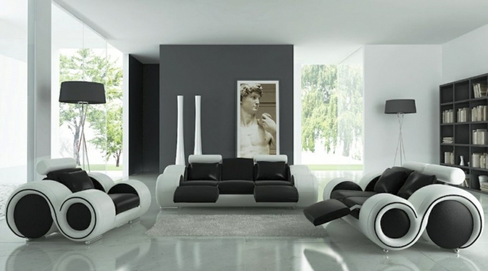 Muster in Schwarz-Weiß wandgestaltung mit Farbe schwarz weiß wohnzimmer einrichten weiss schwarz duschvorhang1