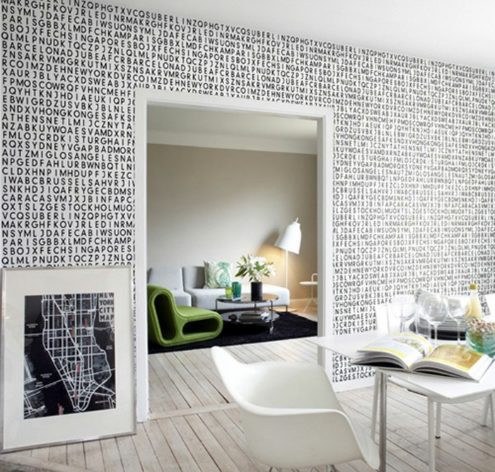 Muster in Schwarz-Weiß wandgestaltung mit Farbe wohnzimmer einrichten weiss schwarz muster typo