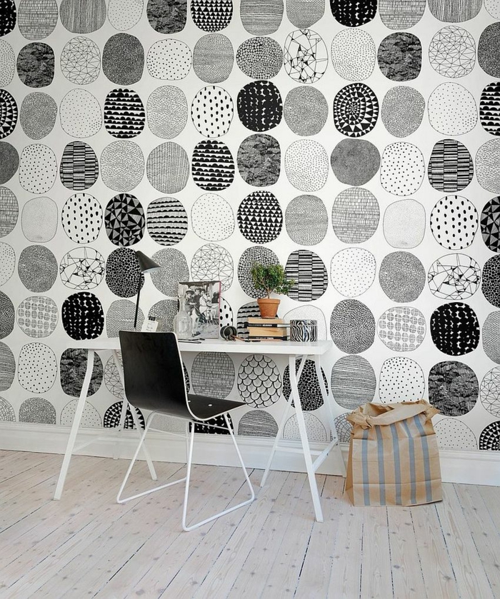 Muster Schwarz-Weiß wandgestaltung mit Farbe schwarz weiß wohnzimmer einrichten weiss schwarz muster
