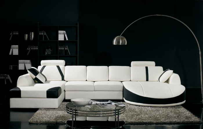 Muster in Schwarz-Weiß wandgestaltung mit Farbe einrichtungsbeispiele schwarz weiß wohnzimmer einrichten weiss schwarz sofa