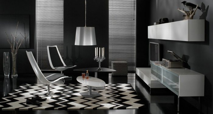 Muster in Schwarz-Weiß wandgestaltung mit Farbe wohnzimmer einrichten weiss schwarz tisch