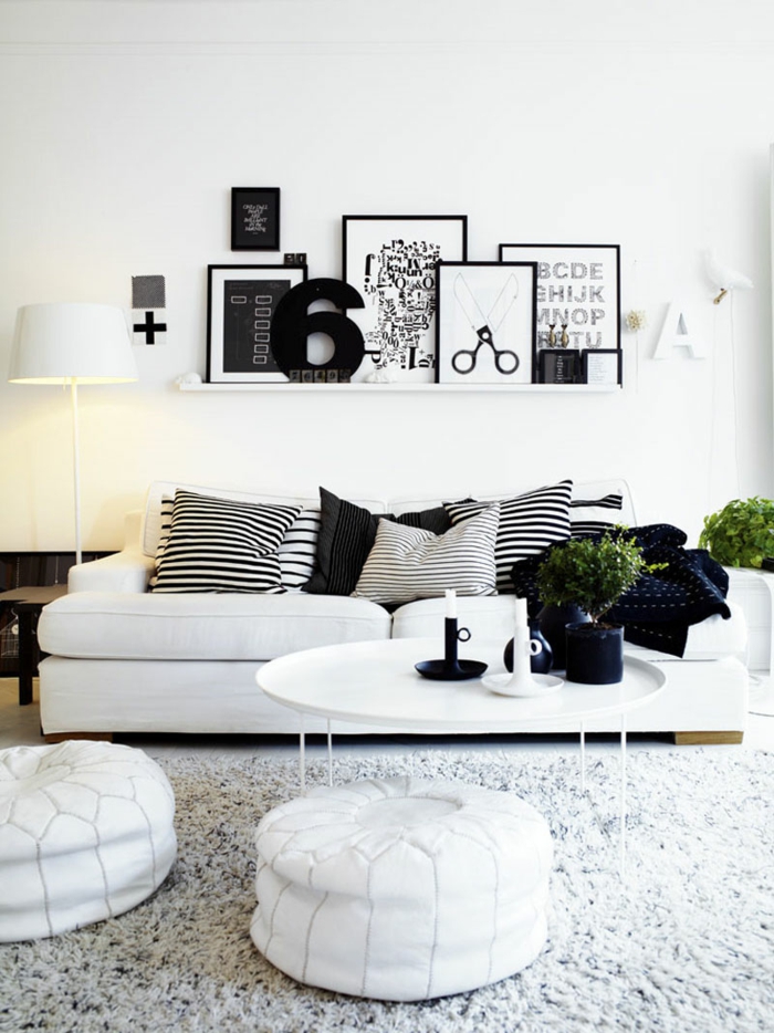 Muster in Schwarz-Weiß wandgestaltung mit Farbe einrichtungsbeispiele schwarz weiß wohnzimmer einrichten weiss schwarz typo