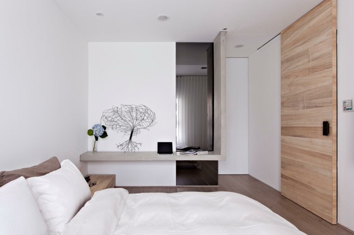 weißes schlafzimmer minimalistisch holzakzente dekoideen