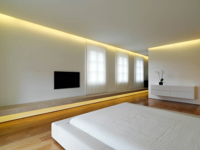 weißes schlafzimmer minimalistisch led beleuchtung dekoideen