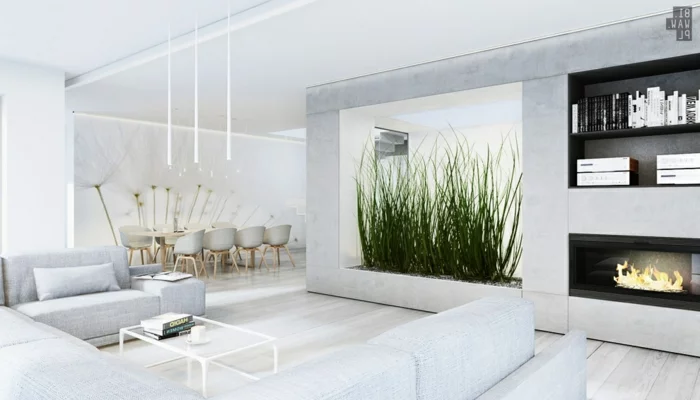 wohntrends wohnideen wohnzimmer pflanzen weißes interieur offener wohnplan