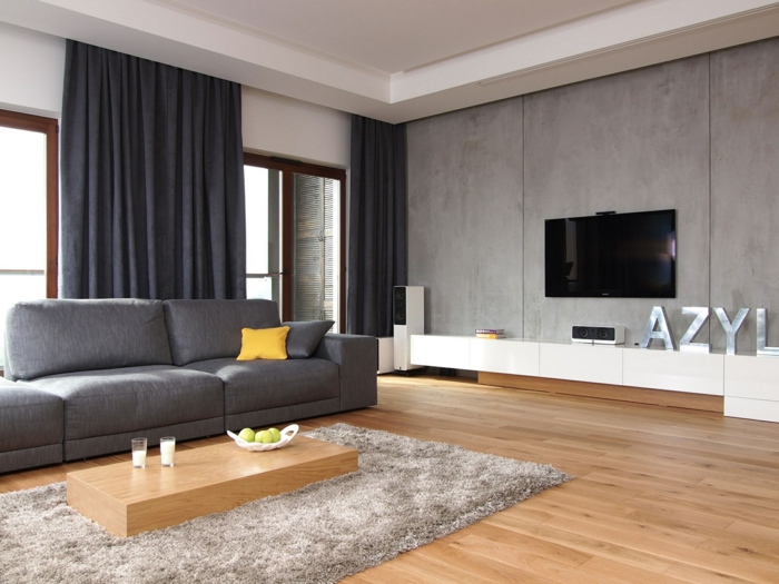 wohnzimmereinrichtung ideen schickes graues sofa minimalistischer couchtisch