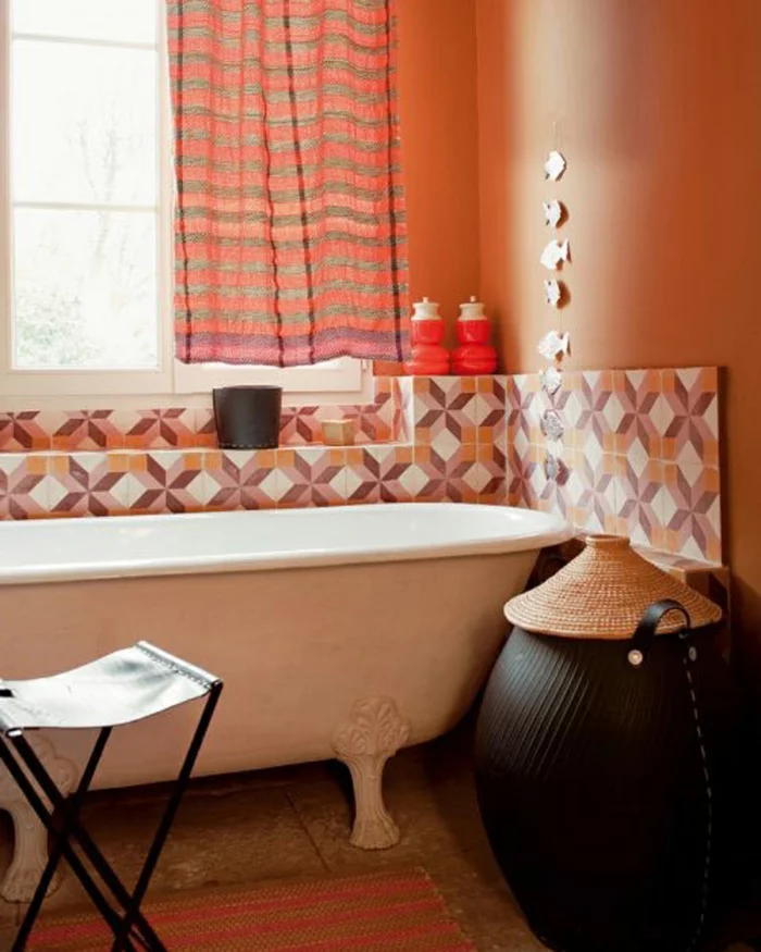 wände streichen ideen badezimmer orange wandfarbe