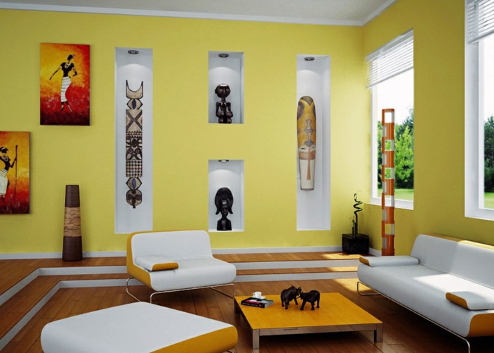 wände streichen ideen gelbe wandfarbe wohnideen wohnzimmer