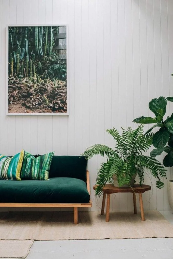 zimmerpflanzen dekoideen pflanzen wohnbereich grünes sofa