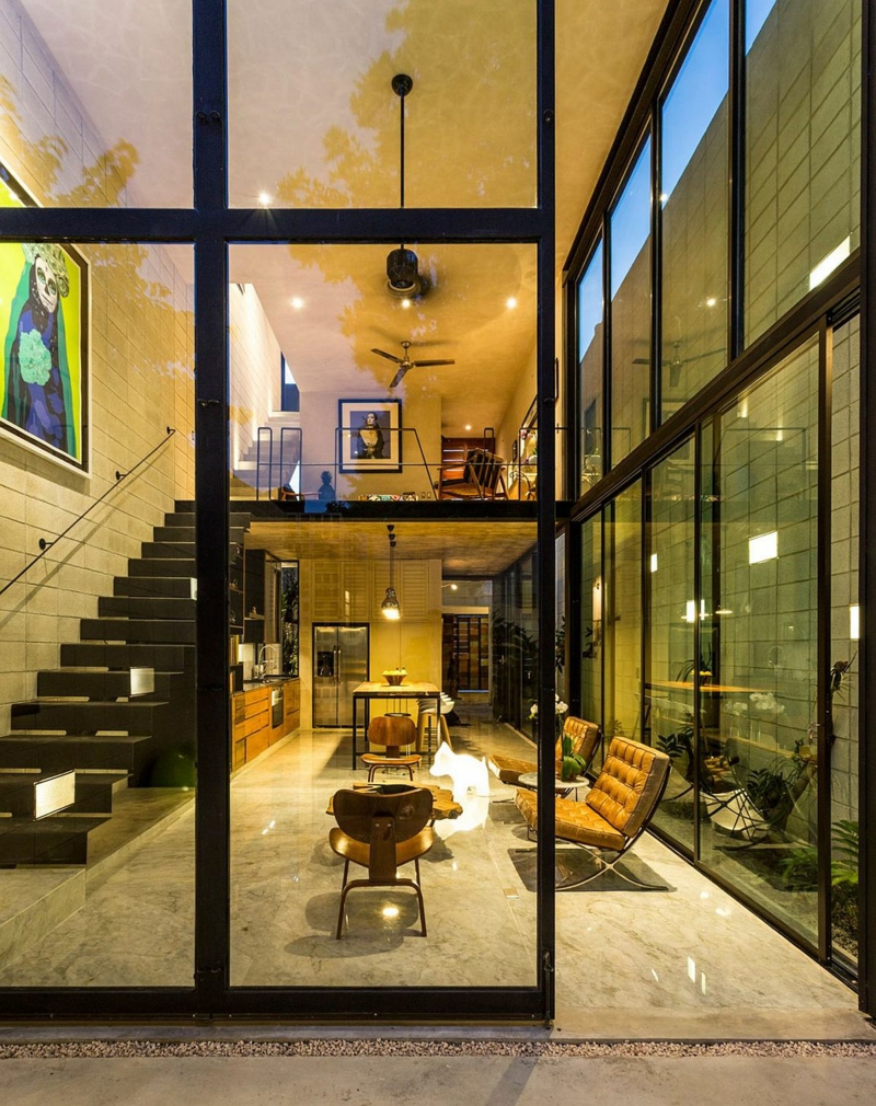 Casa Desnuda Merida Mexico Moderne Häuser bauen raumhohe Fenster