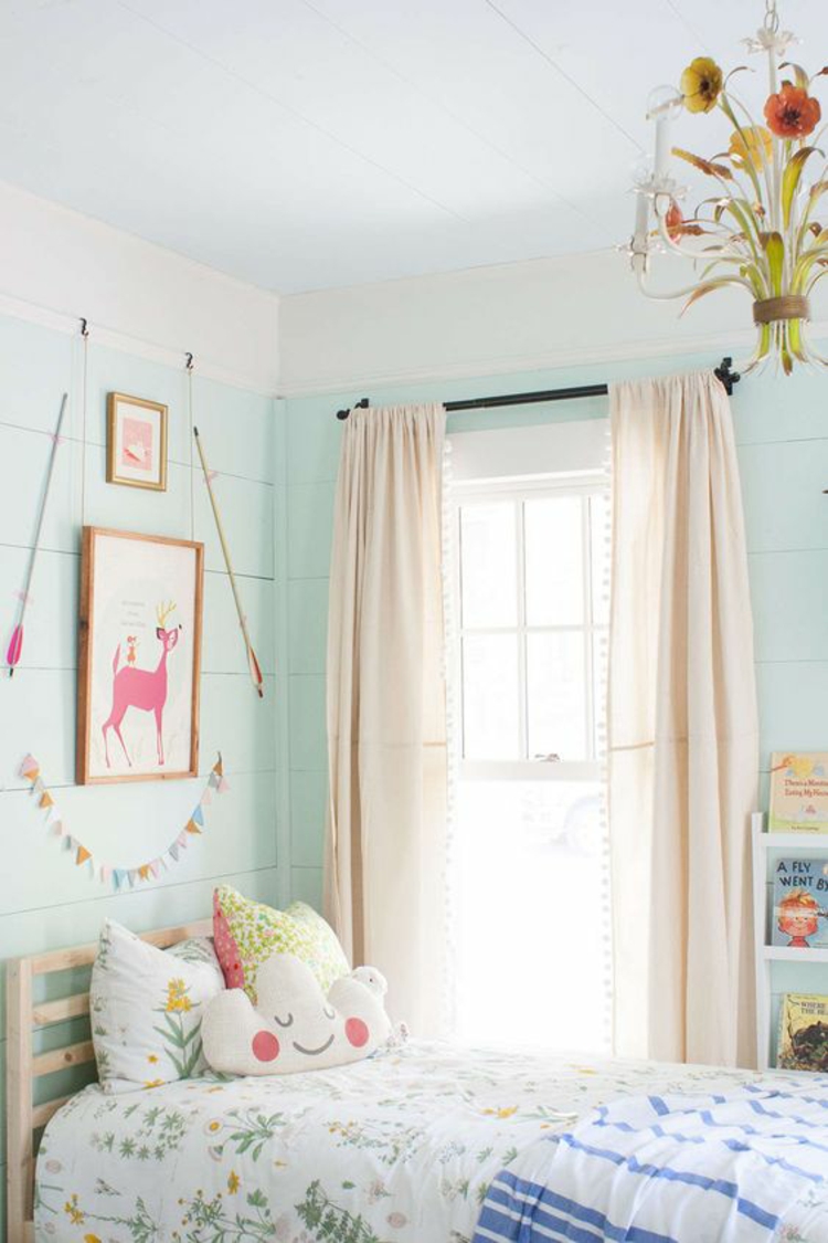Kinderzimmer Ideen Gardinen für Kinderzimmer Wandgestaltung Farbe Mintgrün