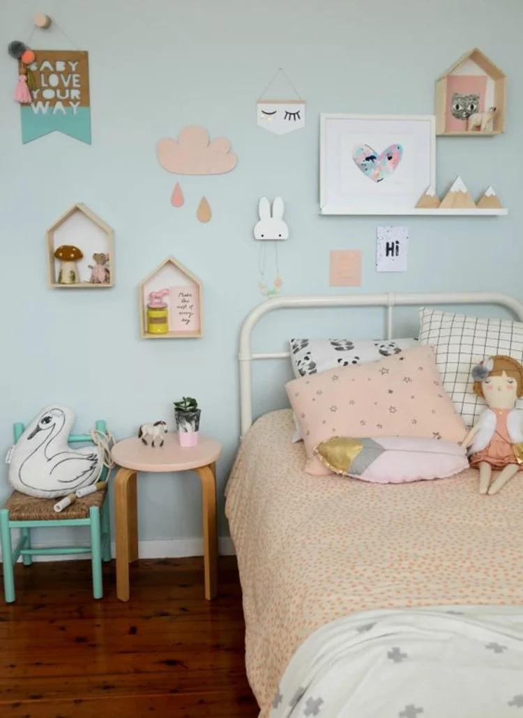 Kinderzimmer einrichten Bilder für Kinderzimmer Wandgestaltung Wandfarbe Blau