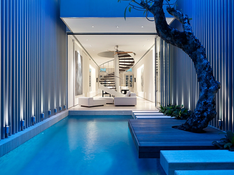 Moderne Architektur Häuser bauen Architektenhaus Hausfassade Pool Innenarchitektur