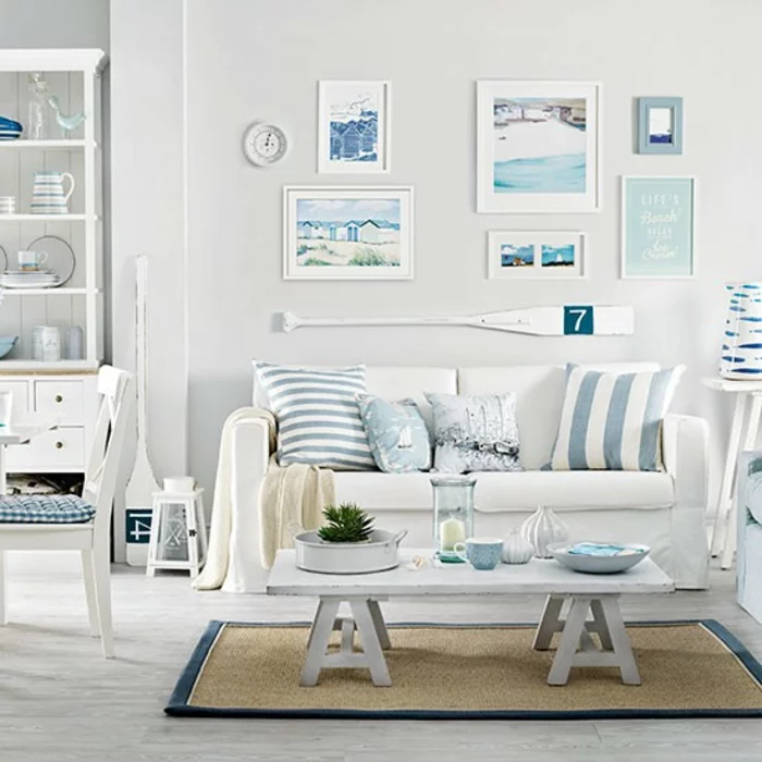 maritime deko krake blau wohnzimmer sofa