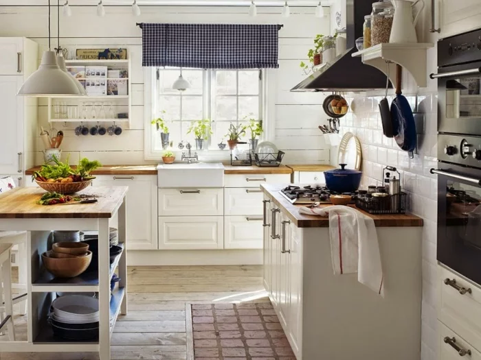 küchendesign küchenfenster gardinen kariert rustikaler stil