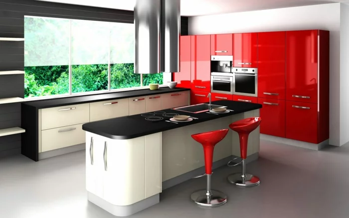 küchendesign küchenfenster sonnenschutz weiß modernes design