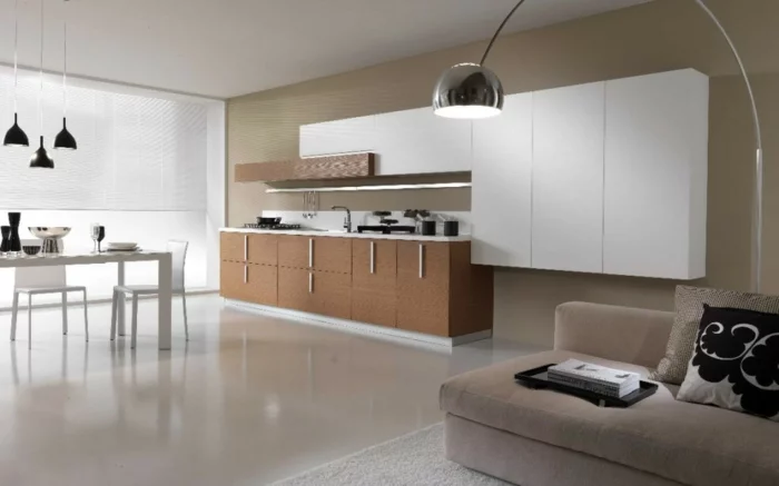 moderne küchen offener wohnplan pendelleuchten weißer esstisch