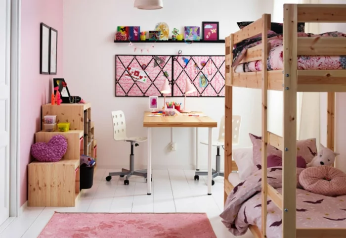 möbel kinderzimmer mädchenzimmer einrichten hochbett rosa teppich