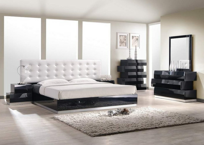 schlafzimmer schwarz weiß ausgefallene kommoden schickes bettkopfteil