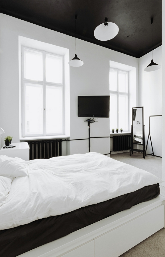 schlafzimmer schwarz weiß zimmerdecke