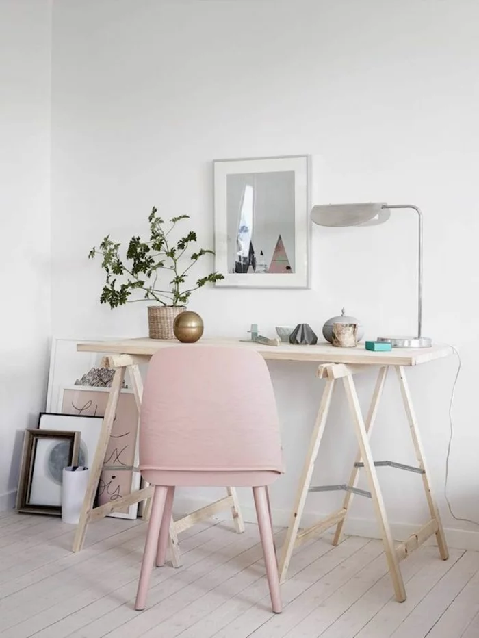 wandfarbe rosa arbeitszimmer holz schreibtisch skandinavisches wohnen