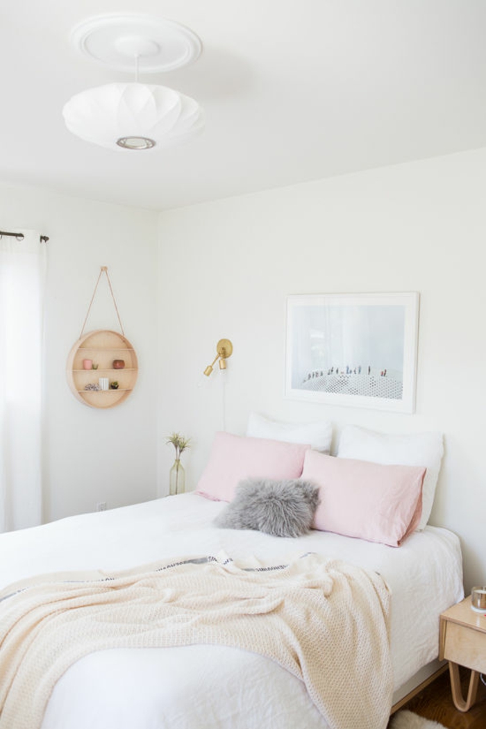 wandfarbe rosa weiße wände schlafzimmer doppelbett bettwäsche
