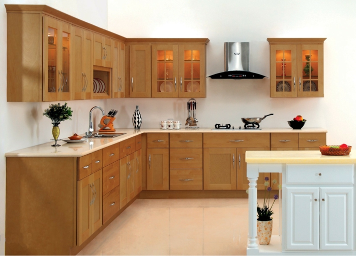 wohnideen küche handgriffe stahl braune küchenschränke weiße kücheninsel