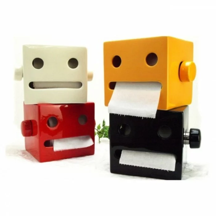 lustige Toilettenpapierhalter farbige WC Papierhalter ausgefallenes Design zwei Roboter 