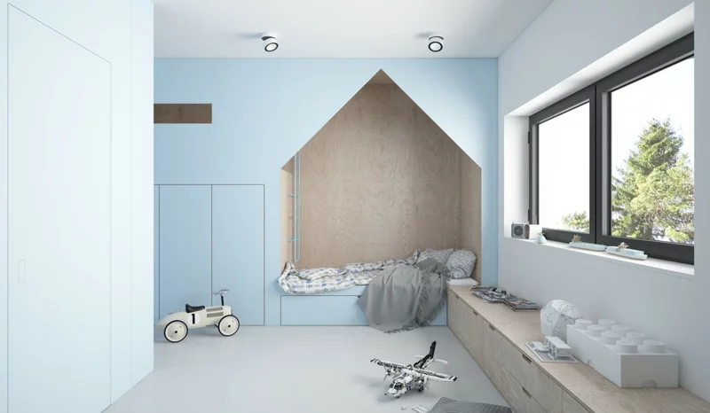Designer Ideen Junge Kinderzimmer gestalten Wandfarbe Blau