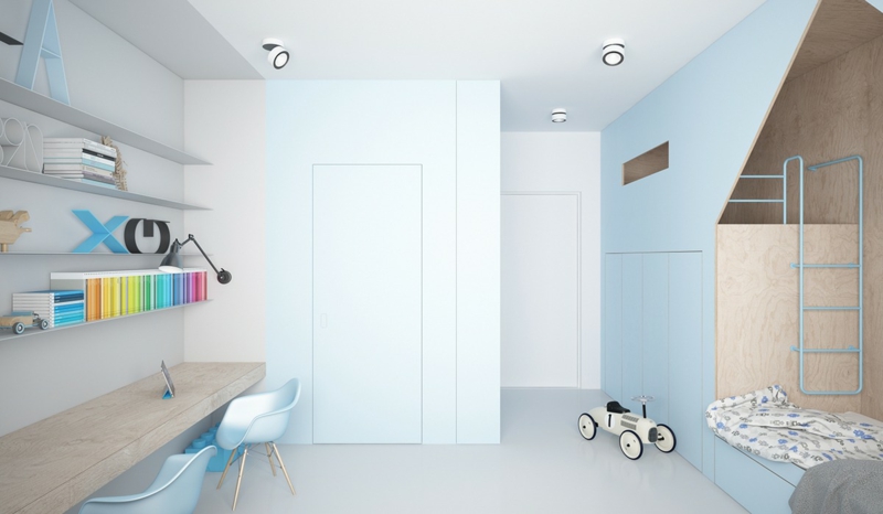 Designer Möbel Kinderzimmer Ideen hellblaue Wandfarbe