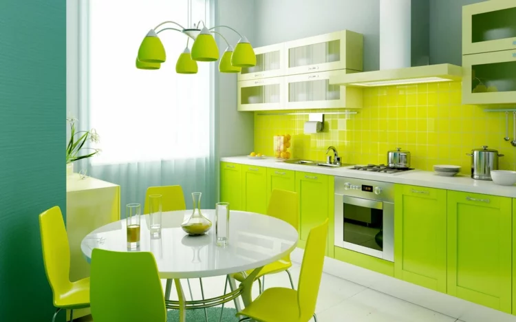 Feng Shui Wohnen Küche Wandfarbe leuchtendes Grün