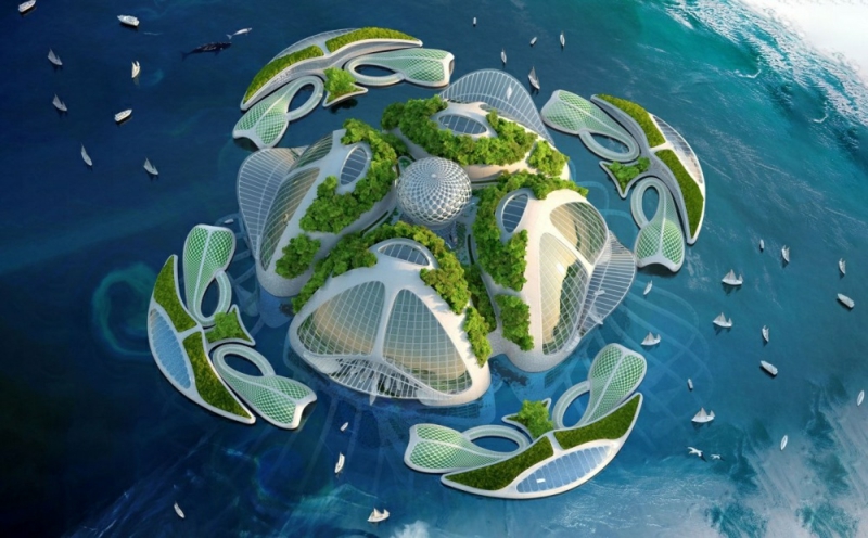 Futuristische Architektur Bauen und Leben Aequorea floating city