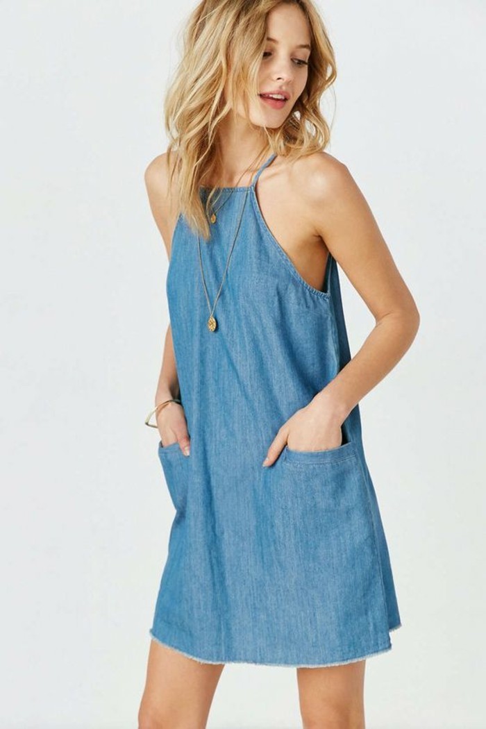 Jeanskleid Kleid aus Jeansstoff Jeanskleider Sommerkleid mit Taschen