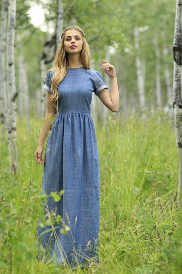 Jeanskleider Kleid aus Jeansstoff langes Kleid Maxikleid Jeansstoff