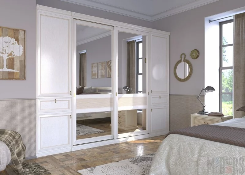 Kleiderschränke mit Schiebetüren Holz weiß schick Spiegeltüren Schlafzimmer