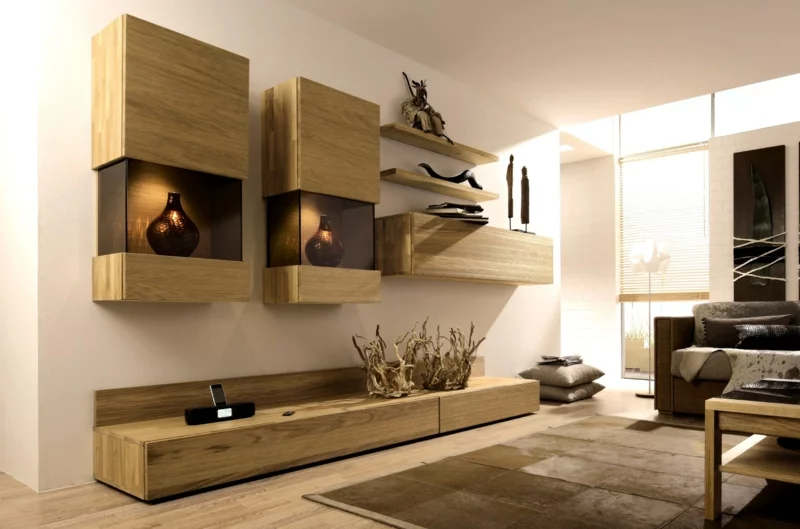 TV Wohnwand Holz rustikale Wohnzimmermöbel Couchtisch