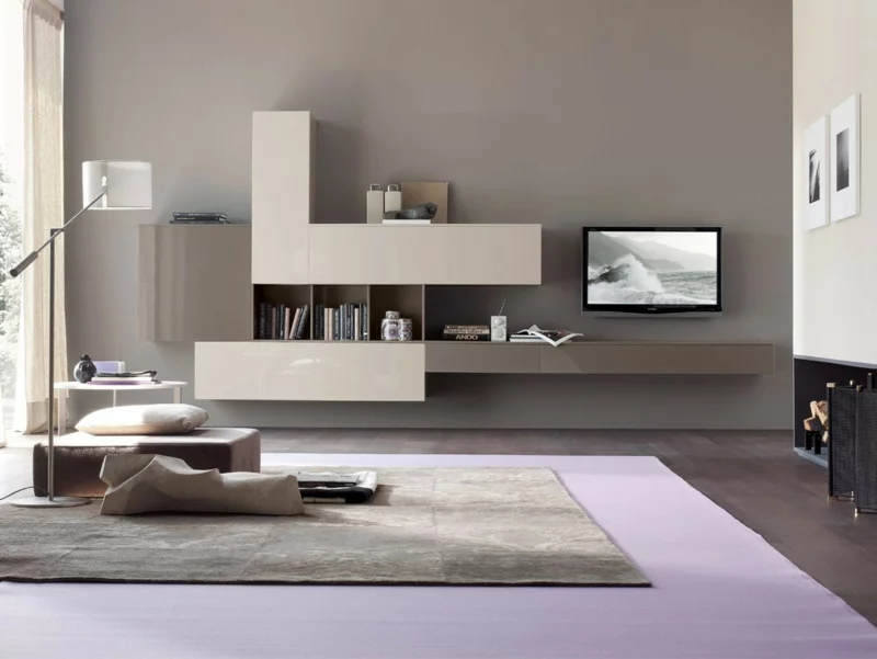 TV Wohnwand modern beige Wohnzimmermöbel TV Wände