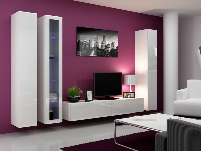 TV Wände Wohnzimmermöbel TV Wohnwand Wandfarbe Pink